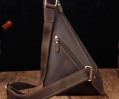 Cool Brown Leather Triangular Chest Bag Sling Bag Sling Crossbody Bag For Mens