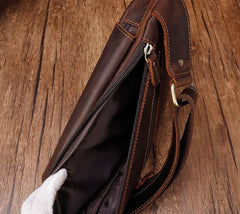 Cool Brown Leather Triangular Chest Bag Sling Bag Sling Crossbody Bag For Mens