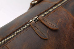 Cool Vintage Brown Leather Men Barrel Overnight Bags Travel Bags Weekender Bags For Men