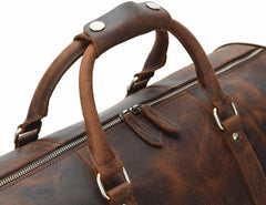 Cool Vintage Brown Leather Men Barrel Overnight Bags Travel Bags Weekender Bags For Men