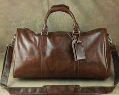 Cool Coffee Brown Leather Mens Large Travel Bag Overnight Bag Weekender Bags For Men - imessengerbags