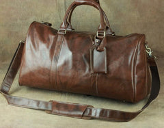 Cool Coffee Brown Leather Mens Large Travel Bag Overnight Bag Weekender Bags For Men