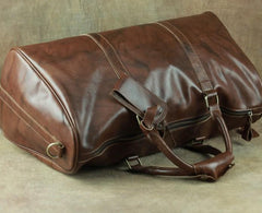 Cool Coffee Brown Leather Mens Large Travel Bag Overnight Bag Weekender Bags For Men - imessengerbags