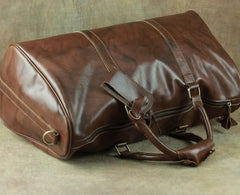 Cool Coffee Brown Leather Mens Large Travel Bag Overnight Bag Weekender Bags For Men