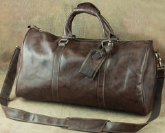 Cool Coffee Brown Leather Mens Large Travel Bag Overnight Bag Weekender Bags For Men