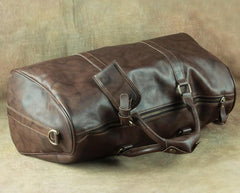 Cool Coffee Brown Leather Mens Large Travel Bag Overnight Bag Weekender Bags For Men - imessengerbags