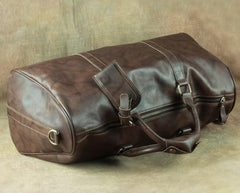 Cool Coffee Brown Leather Mens Large Travel Bag Overnight Bag Weekender Bags For Men