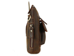 Cool Dark Brown Leather Mens Belt Pouch Mini Shoulder Bags Belt Bags For Men