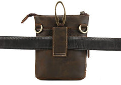 Cool Dark Brown Leather Mens Belt Pouch Mini Shoulder Bags Belt Bags For Men