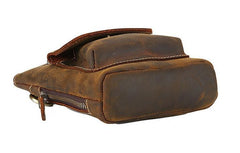 Cool Dark Brown Leather Mens Belt Pouch Mini Shoulder Bags Belt Bags For Men