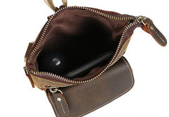 Cool Dark Brown Leather Mens Belt Pouch Mini Shoulder Bags Belt Bags For Men