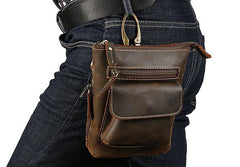 Cool Dark Brown Leather Mens Belt Pouch Mini Shoulder Bags Belt Bags For Men