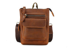 Cool Dark Brown Leather Mens Belt Pouch Mini Shoulder Bags Belt Bags For Men