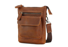 Cool Dark Brown Leather Mens Belt Pouch Mini Shoulder Bags Belt Bags For Men