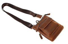 Cool Dark Brown Leather Mens Belt Pouch Mini Shoulder Bags Belt Bags For Men