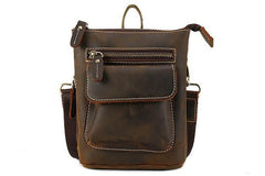 Cool Dark Brown Leather Mens Belt Pouch Mini Shoulder Bags Belt Bags For Men