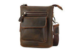 Cool Dark Brown Leather Mens Belt Pouch Mini Shoulder Bags Belt Bags For Men