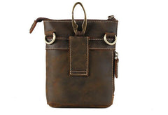 Cool Dark Brown Leather Mens Belt Pouch Mini Shoulder Bags Belt Bags For Men
