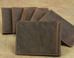 Cool Dark Brown Leather Mens Small Bifold Wallet billfold Wallet License Wallet for Men - imessengerbags