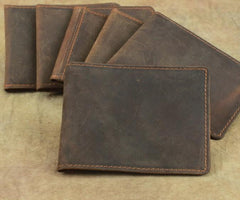 Cool Dark Brown Leather Mens Small Bifold Wallet billfold Wallet License Wallet for Men - imessengerbags