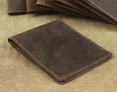 Cool Dark Brown Leather Mens Small Bifold Wallet billfold Wallet License Wallet for Men - imessengerbags
