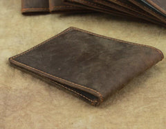 Cool Dark Brown Leather Mens Small Bifold Wallet billfold Wallet License Wallet for Men - imessengerbags