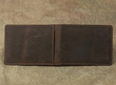 Cool Dark Brown Leather Mens Small Bifold Wallet billfold Wallet License Wallet for Men - imessengerbags