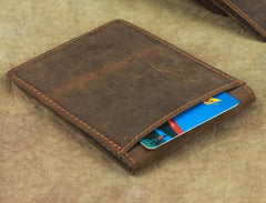 Cool Dark Brown Leather Mens Small Bifold Wallet billfold Wallet License Wallet for Men - imessengerbags