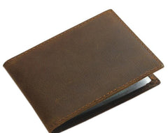 Cool Dark Brown Leather Mens Small Bifold Wallet billfold Wallet License Wallet for Men - imessengerbags