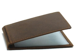 Cool Dark Brown Leather Mens Small Bifold Wallet billfold Wallet License Wallet for Men - imessengerbags