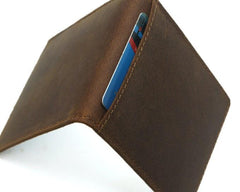 Cool Dark Brown Leather Mens Small Bifold Wallet billfold Wallet License Wallet for Men - imessengerbags