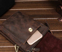 Cool Dark Brown Leather Mens Belt Pouch Small Side Bag Belt Bag For Men