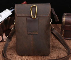 Cool Dark Brown Leather Mens Belt Pouch Small Side Bag Belt Bag For Men