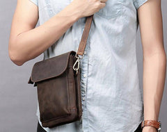 Cool Dark Brown Leather Mens Belt Pouch Small Side Bag Belt Bag For Men