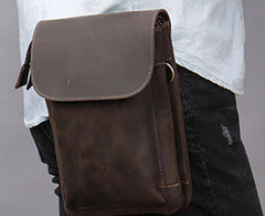 Cool Dark Brown Leather Mens Belt Pouch Small Side Bag Belt Bag For Men