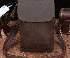 Cool Dark Brown Leather Mens Belt Pouch Small Side Bag Belt Bag For Men