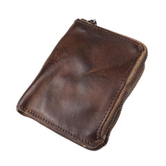 Brown Leather Men's Yellow Zipper Camel Small Wallet Bifold billfold Card Wallet For Men - imessengerbags