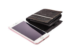 Handmade Cool Black Denim Mens Leather billfold Small Wallets Bifold Small Wallet For Men - imessengerbags