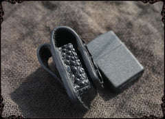 Cool Handmade Black Leather Mens Zippo Lighter Cover Classic Zippo Lighter Holder For Men