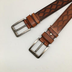 Handmade Cool Brown Tooled Leather Mens Belt Dark Brown Leather Belt for Men - imessengerbags
