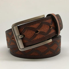 Handmade Cool Brown Tooled Leather Mens Belt Dark Brown Leather Belt for Men - imessengerbags