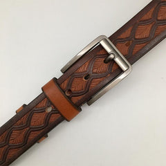 Handmade Cool Brown Tooled Leather Mens Belt Dark Brown Leather Belt for Men - imessengerbags