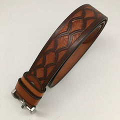 Handmade Cool Brown Tooled Leather Mens Belt Dark Brown Leather Belt for Men - imessengerbags