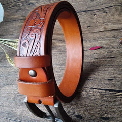 Cool Handmade Brown Floral Tooled Leather Mens Belt Coffee Leather Belts for Men - imessengerbags