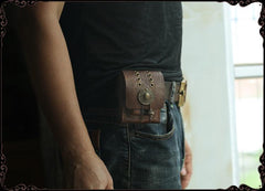 Cool Handmade Brown Leather Mens Zippo Cigarette Case with Lighter Holder Belt Loop for Men - imessengerbags