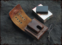 Cool Handmade Brown Leather Mens Zippo Cigarette Case with Lighter Holder Belt Loop for Men - imessengerbags