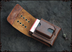 Cool Handmade Brown Leather Mens Zippo Cigarette Case with Lighter Holder Belt Loop for Men - imessengerbags