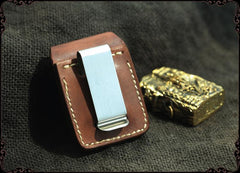 Cool Handmade Brown Leather Mens Zippo Lighter Case Heavy Armor Lighter Holder for Men