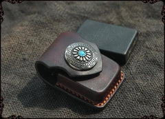 Cool Handmade Coffee Leather Mens Classic Zippo Lighter Case With Belt Loop Standard Lighter Holder for Men - imessengerbags