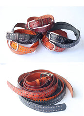 Cool Punk Rock Handmade Buckle Black Rivet Leather Mens Belts Dark Coffee Leather Belts for Men - imessengerbags